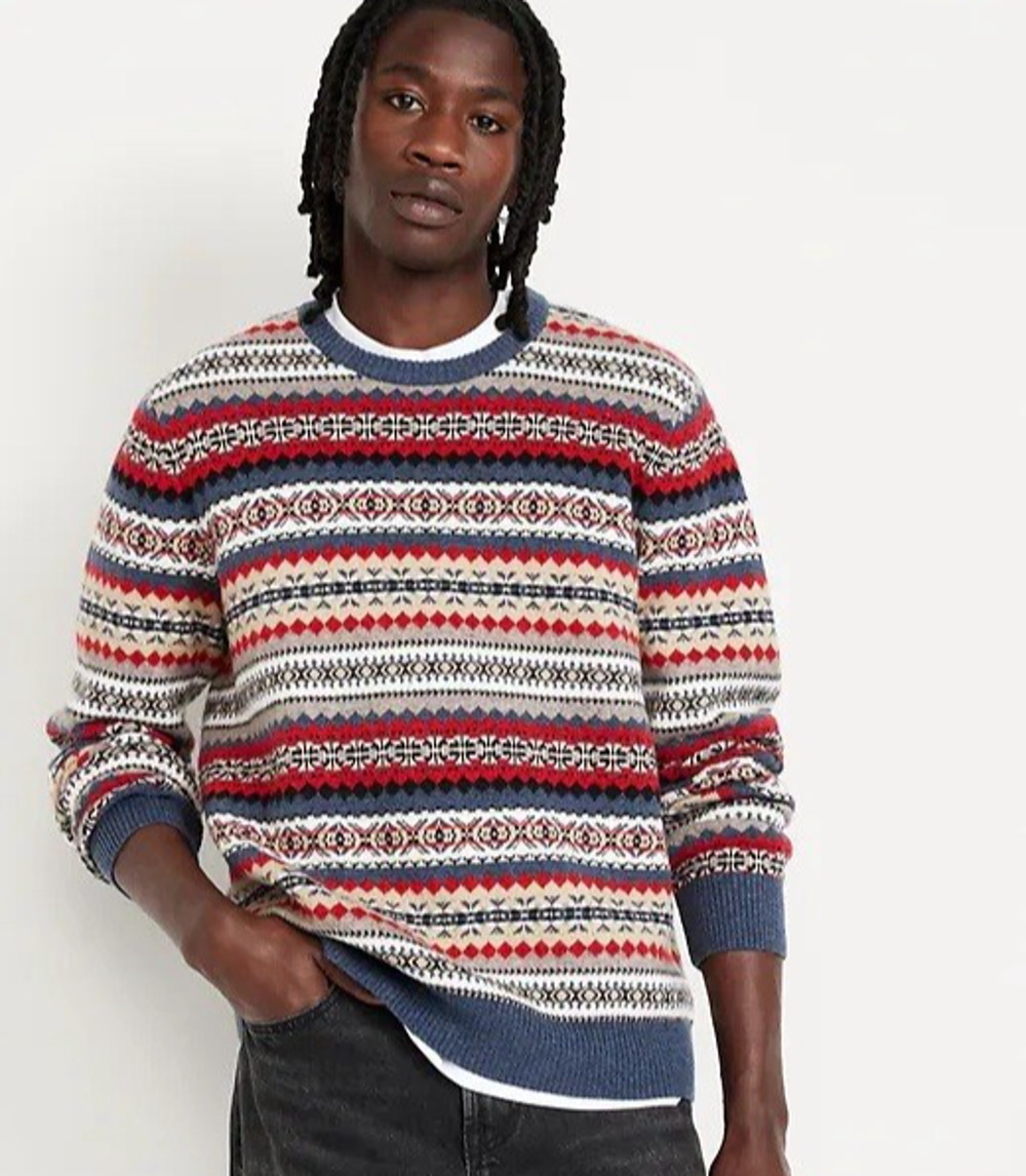 Red Blue Fair Isle Sweater Old Navy SoSoft Mens Size M Crewneck Pullover Nordic